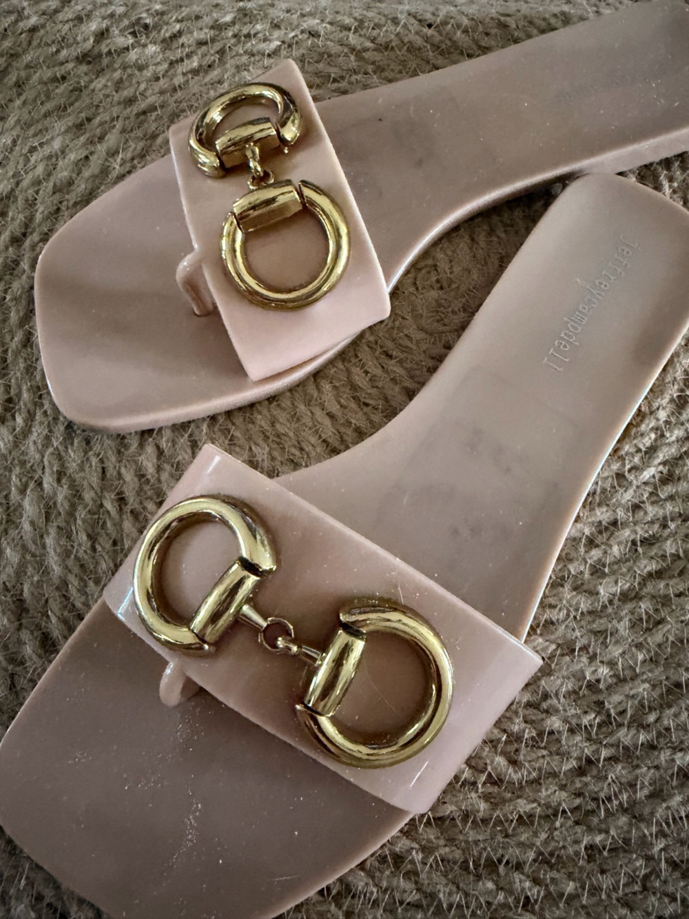 Jeffrey Campbell Nude Slide Sandals with Gold Hardware - Picture 2 of 4